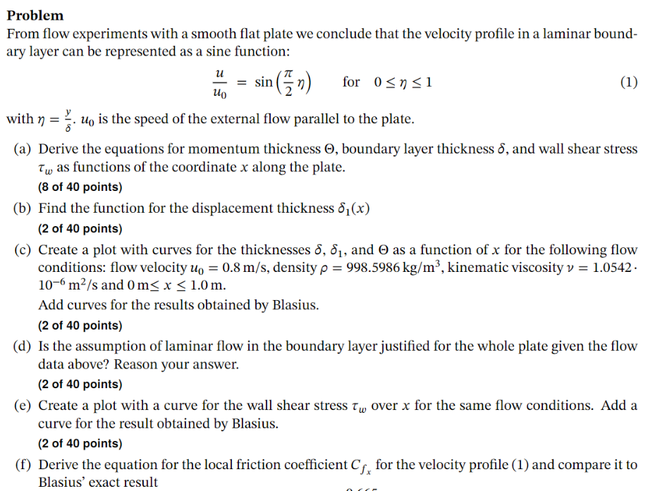 Problem From flow experiments with a smooth flat
