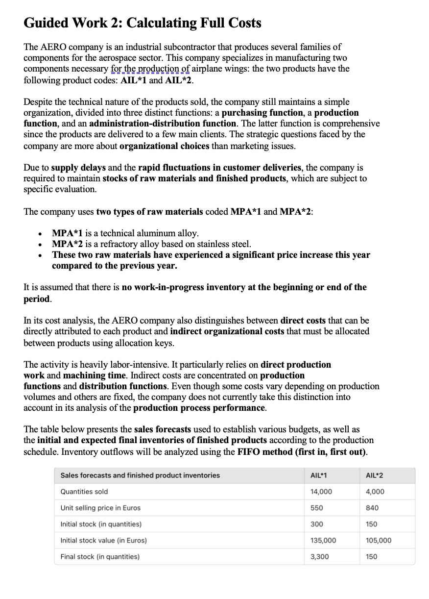 Guided Work 2 : Calculating Full Costs The AERO