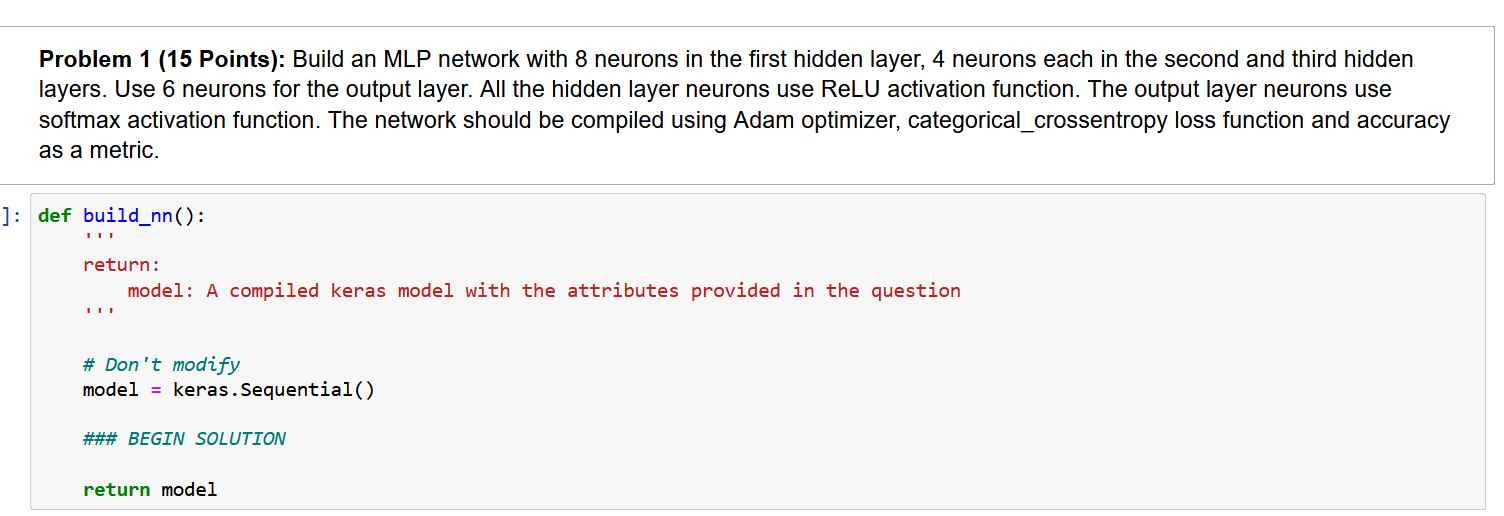 Problem 1 ( 1 5 Points ) : Build an MLP network