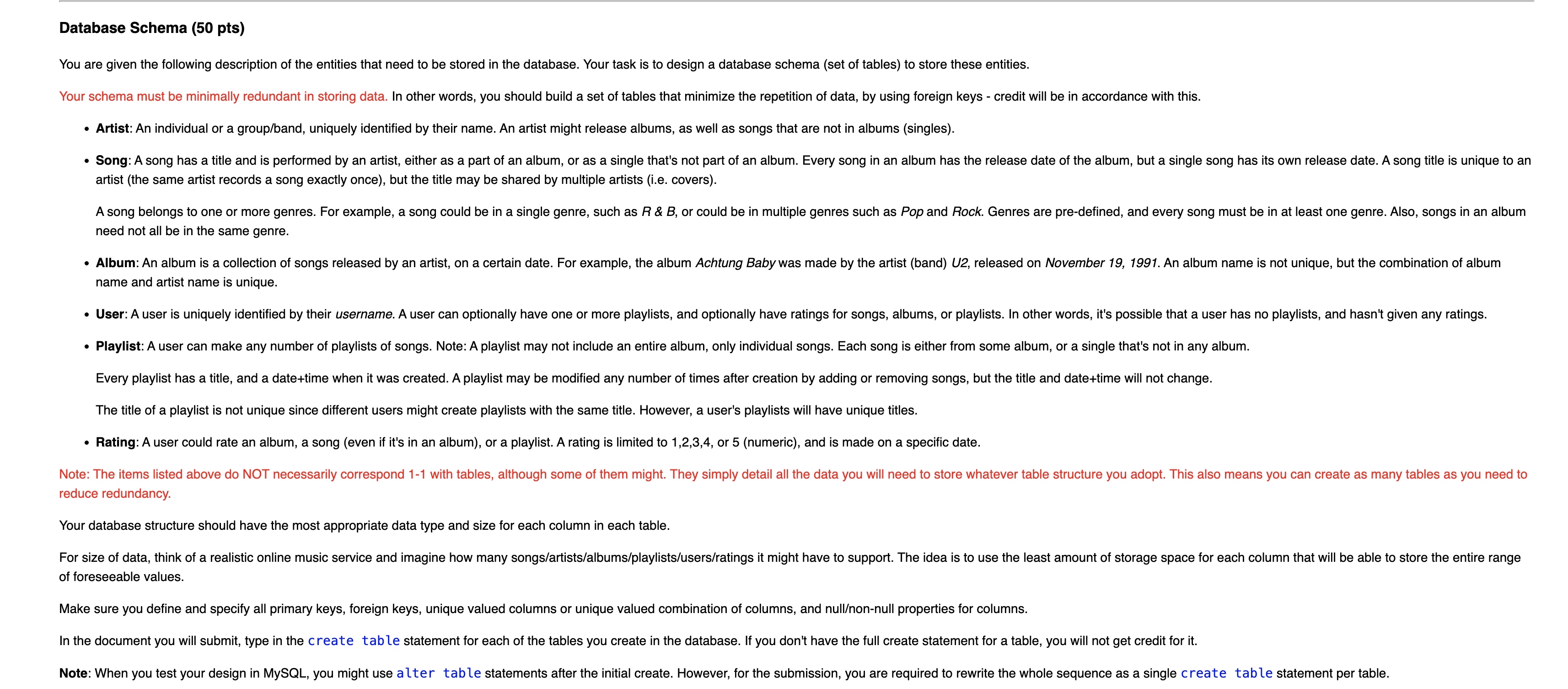 Database Schema ( 5 0 pts ) You are given the
