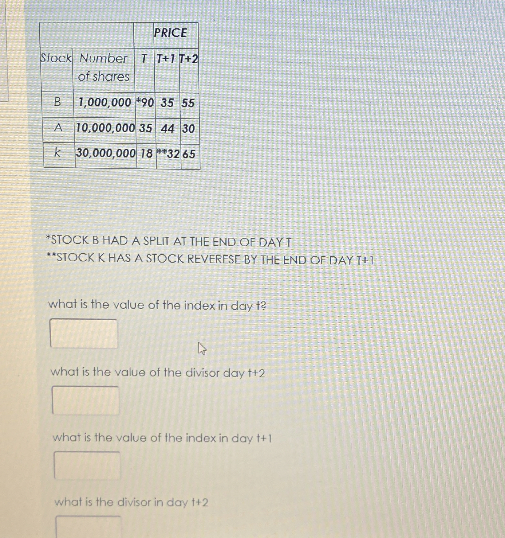 \ table [ [ , , , PRICE, ] , [ Stock , \ table [