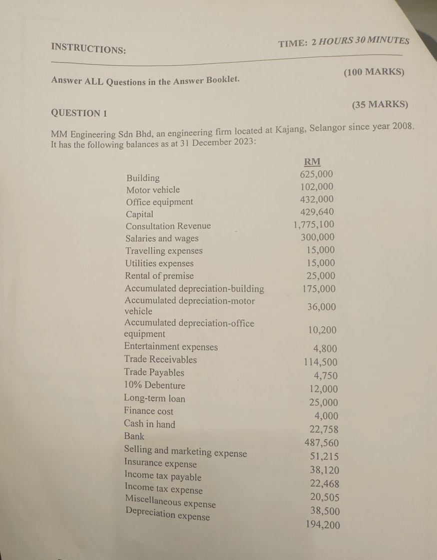 INSTRUCTIONS: TIME: 2 HOURS 3 0 MINUTES Answer