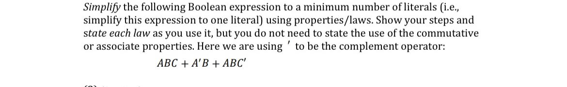 Simplify the following Boolean expression to a