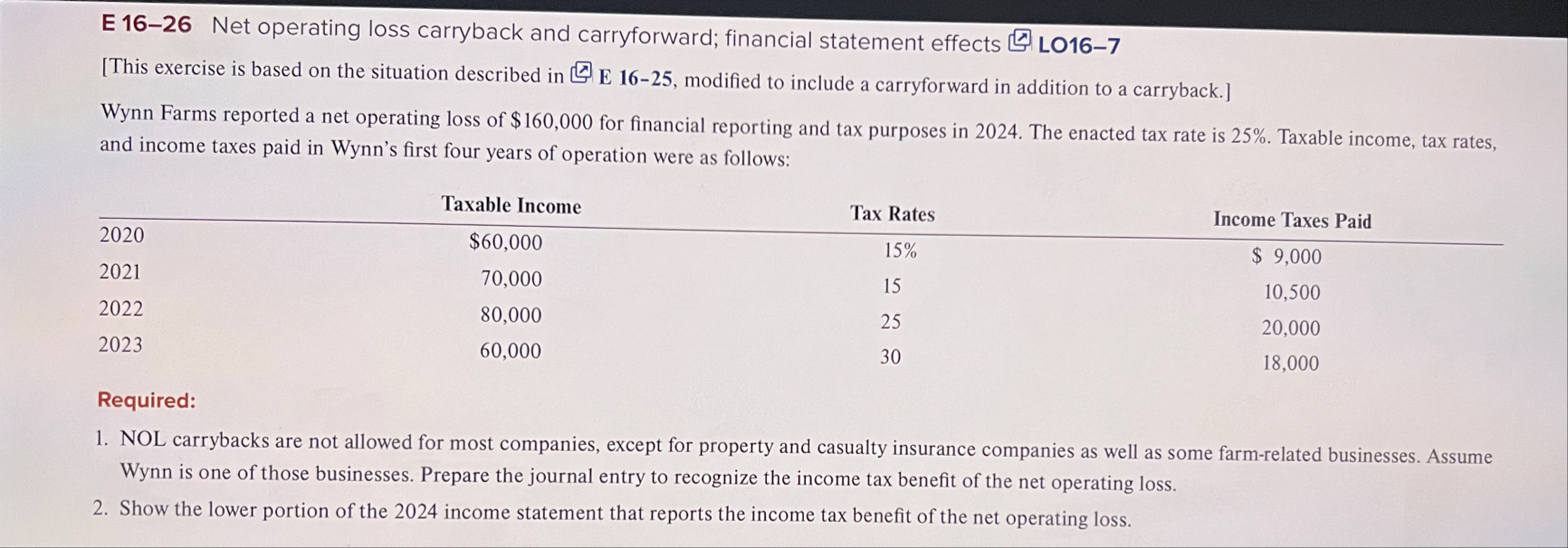 E 1 6 - 2 6 Net operating loss carryback and