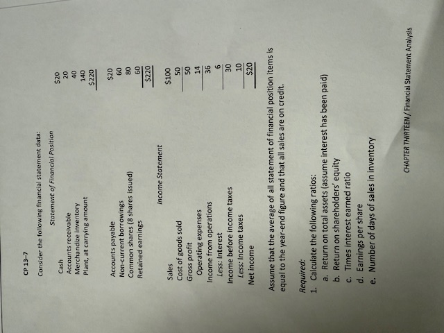 CP 1 3 - 7 Consider the following financial