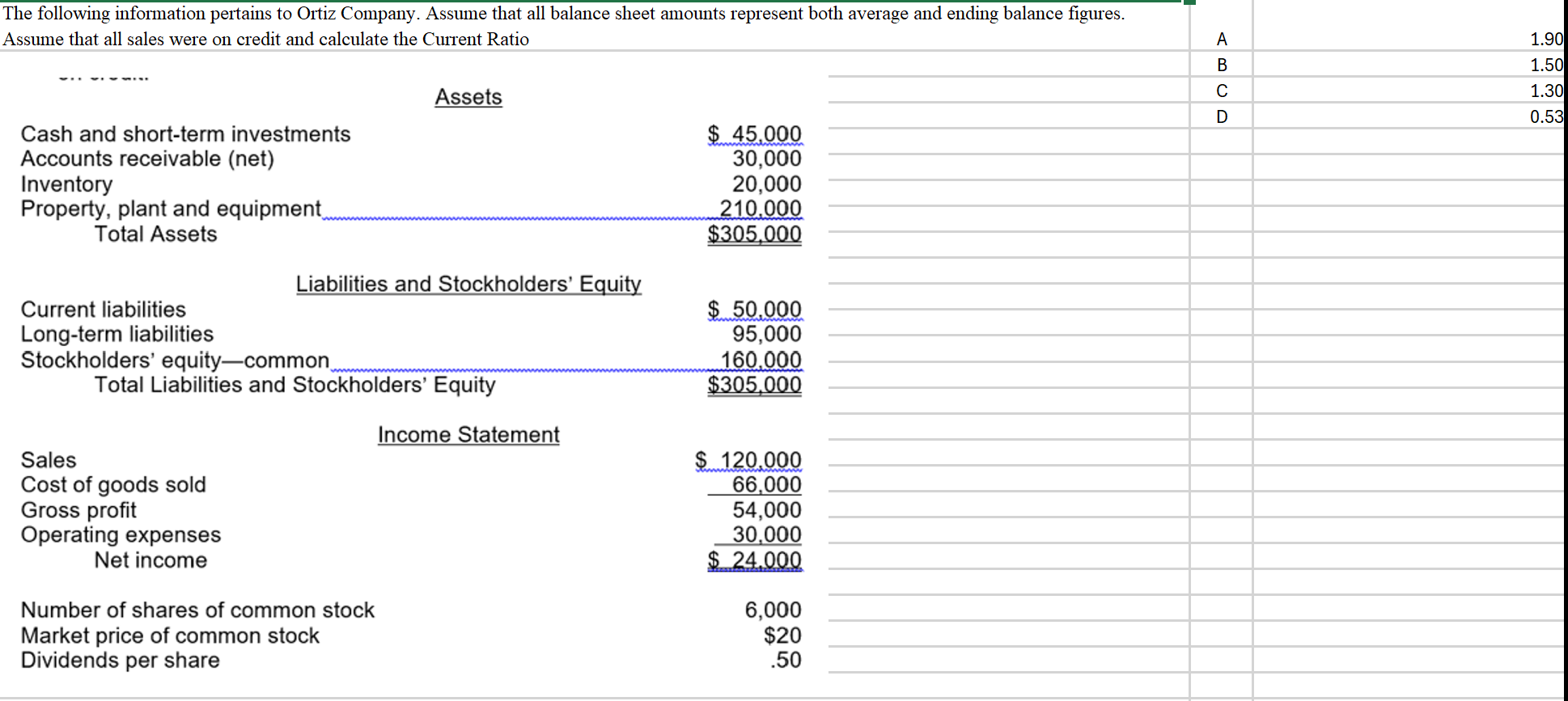 Please help me calculate the current ratio for