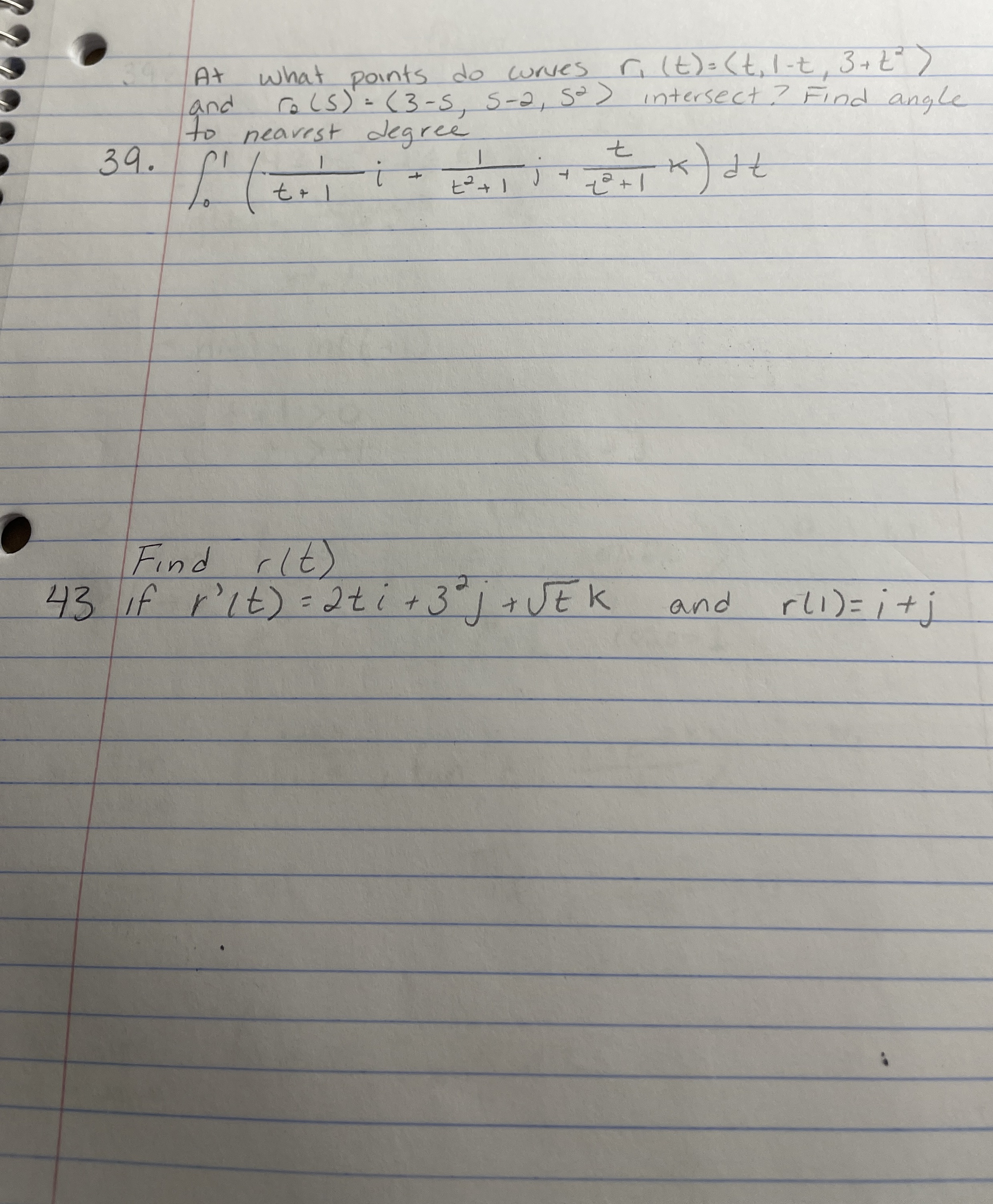 At what points do curves r 1 ( t ) = ( : t , 1 -
