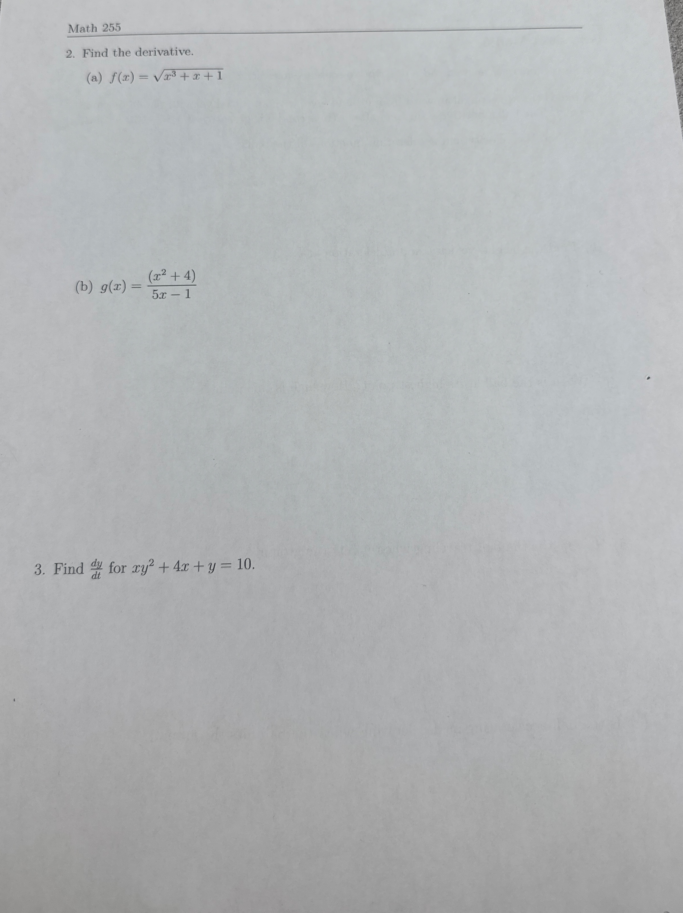 Math 2 5 5 2 . Find the derivative. ( a ) f ( x )