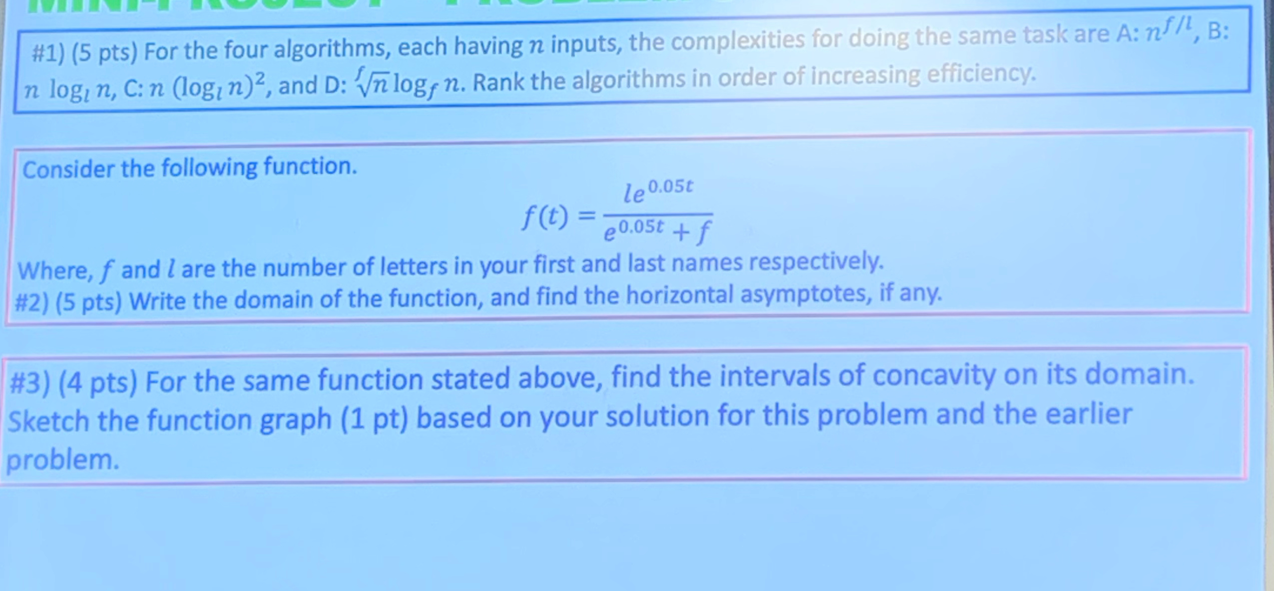 # 1 ) ( 5 pts ) For the four algorithms, each