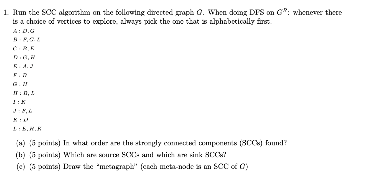 Run the SCC algorithm on the following directed