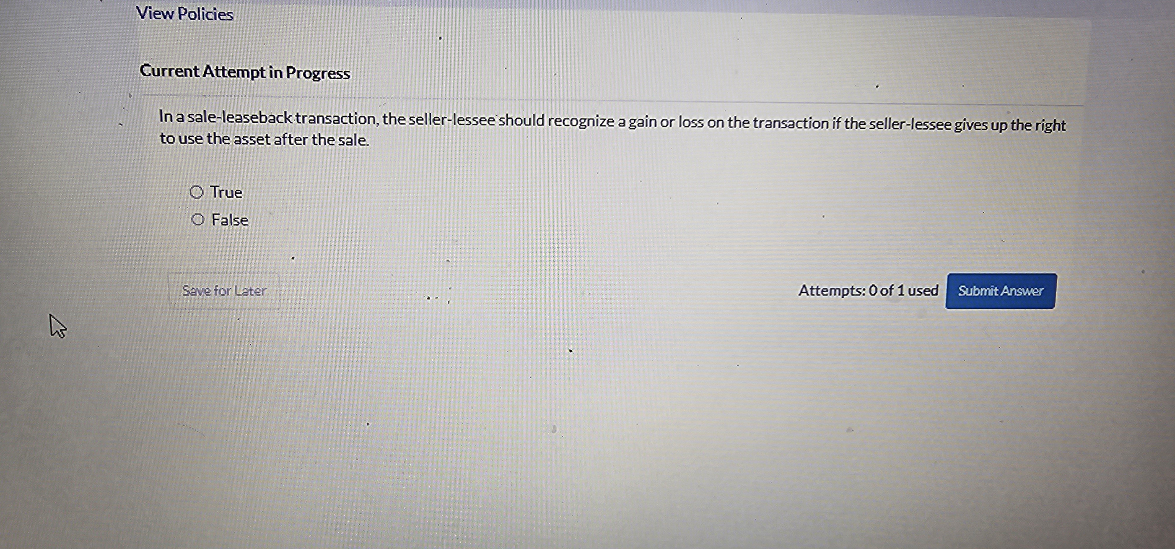 Current Attempt in Progress In a sale - leaseback