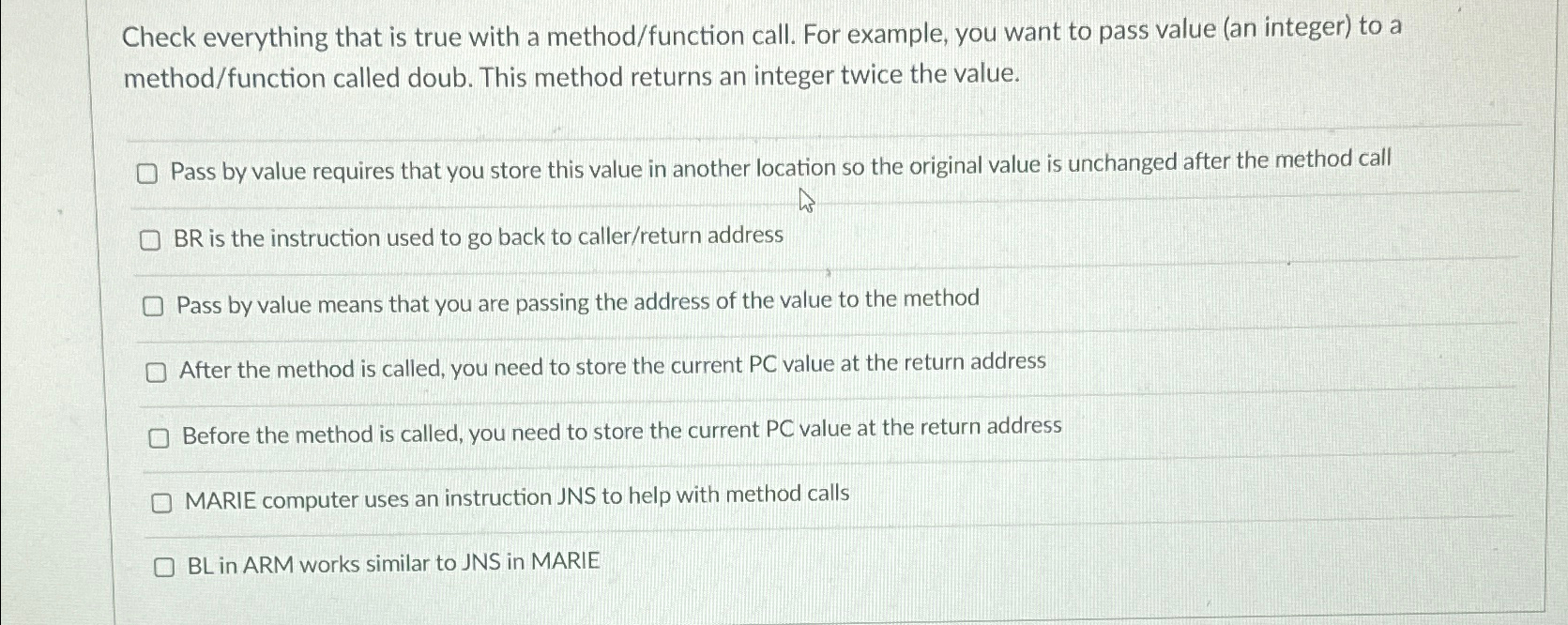 Check everything that is true with a method /