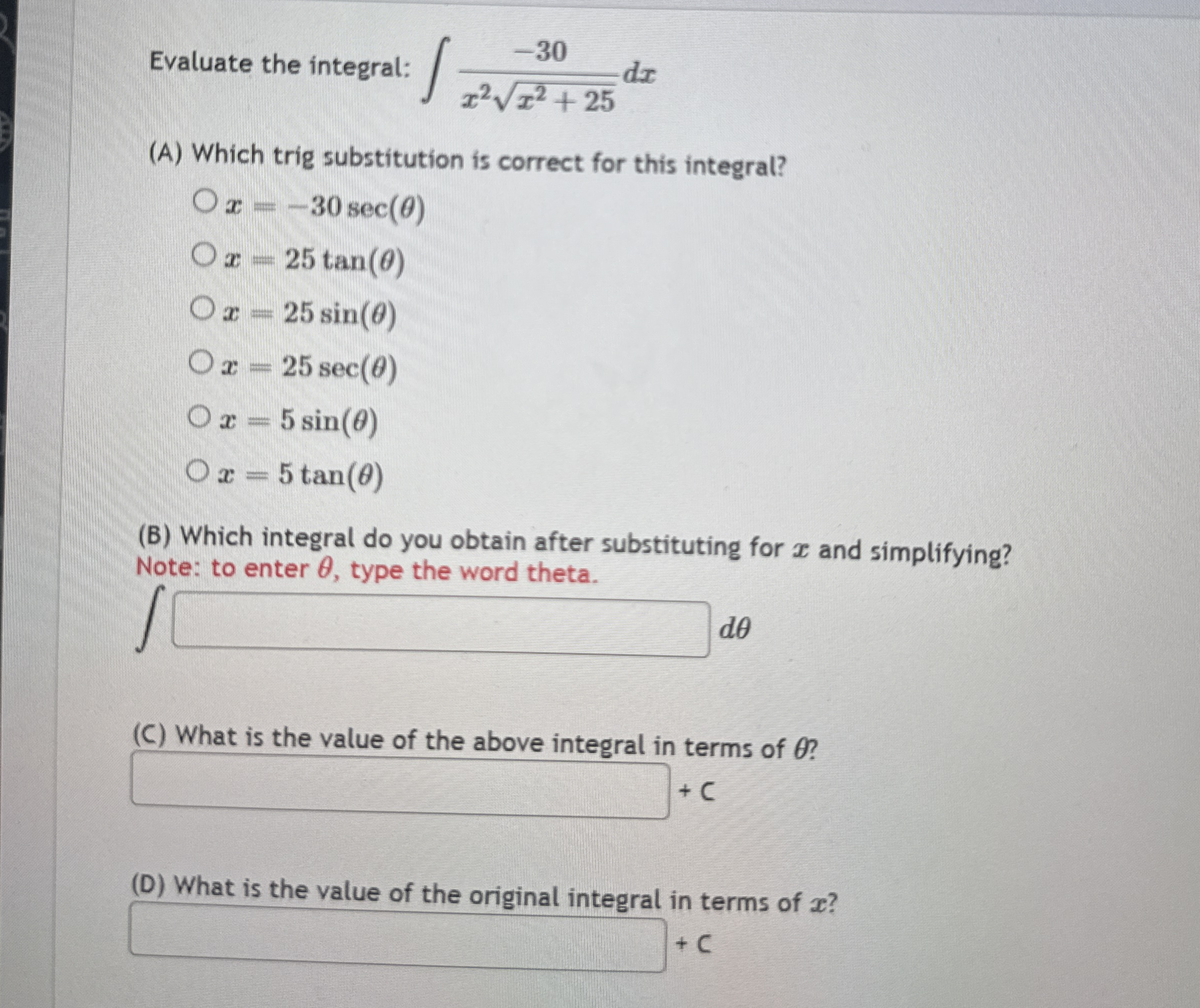 Evaluate the integral: - 3 0 x 2 x 2 + 2 5 2 d x