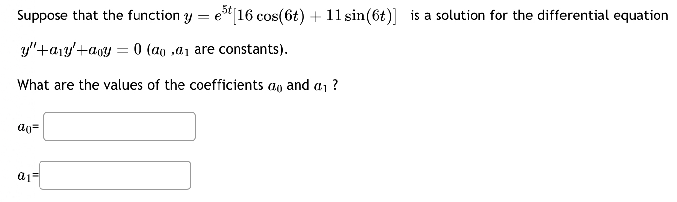 Suppose that the function y = e 5 t [ 1 6 c o s (