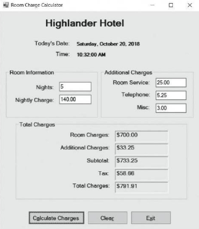 Implement the Room Charge Calculator application