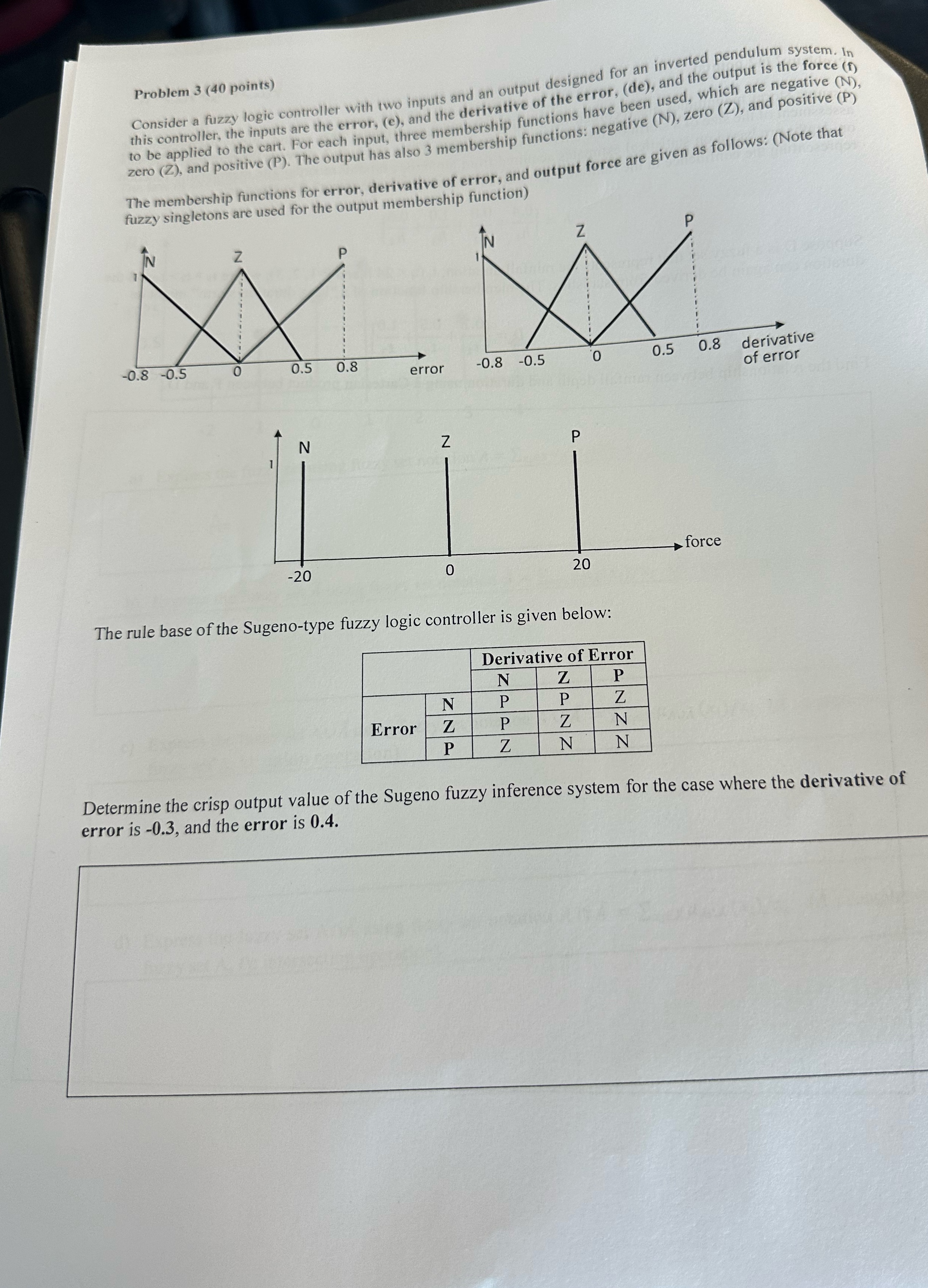 Problem 3 ( 4 0 points ) Consider a fuzzy logic