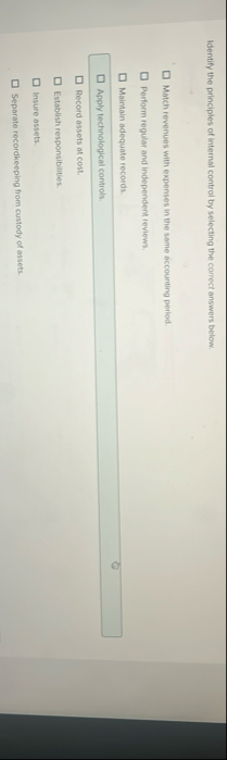 Identify the principles of internal control by