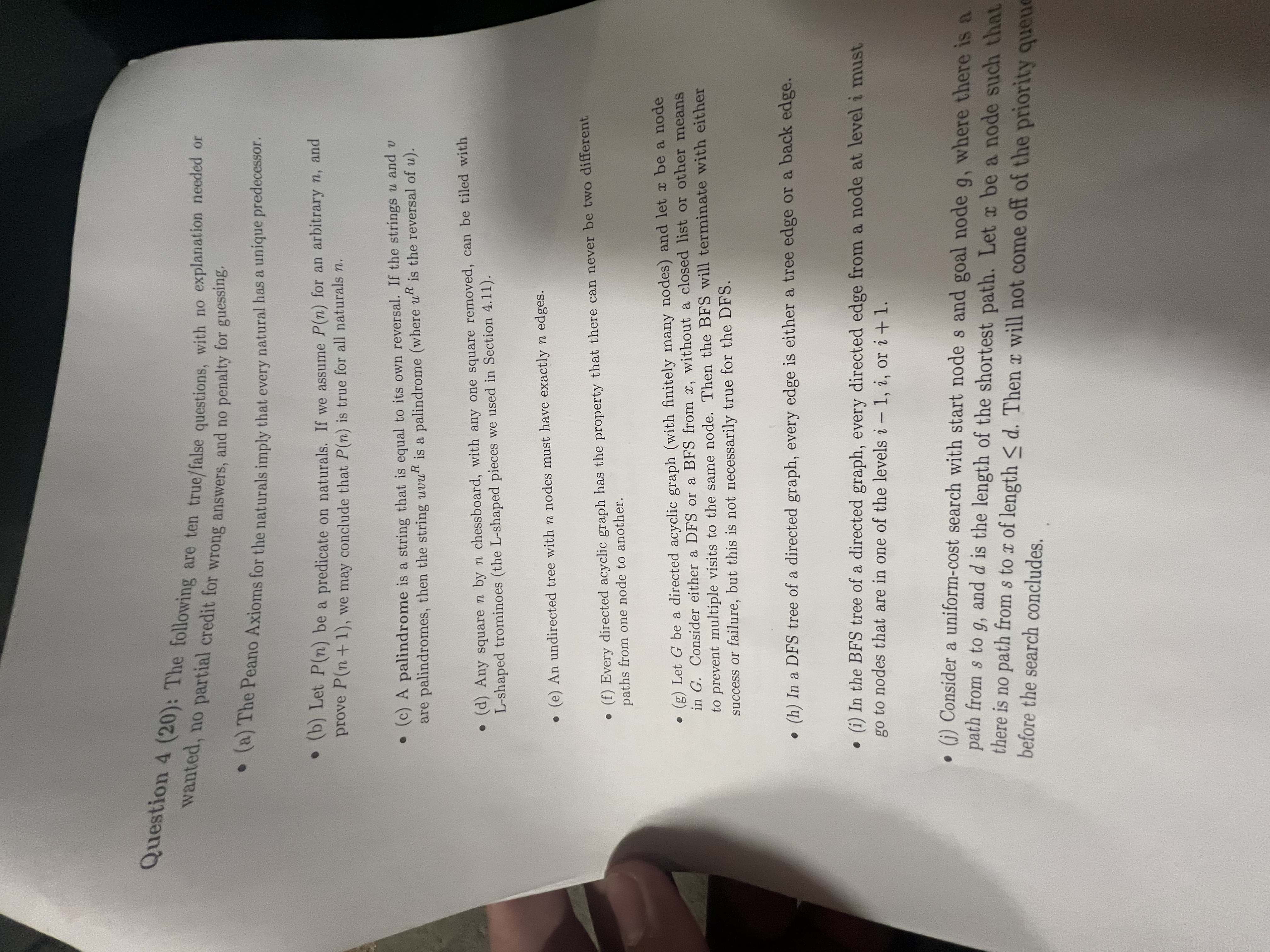 Question 4 ( 2 0 ) : The following are ten true /