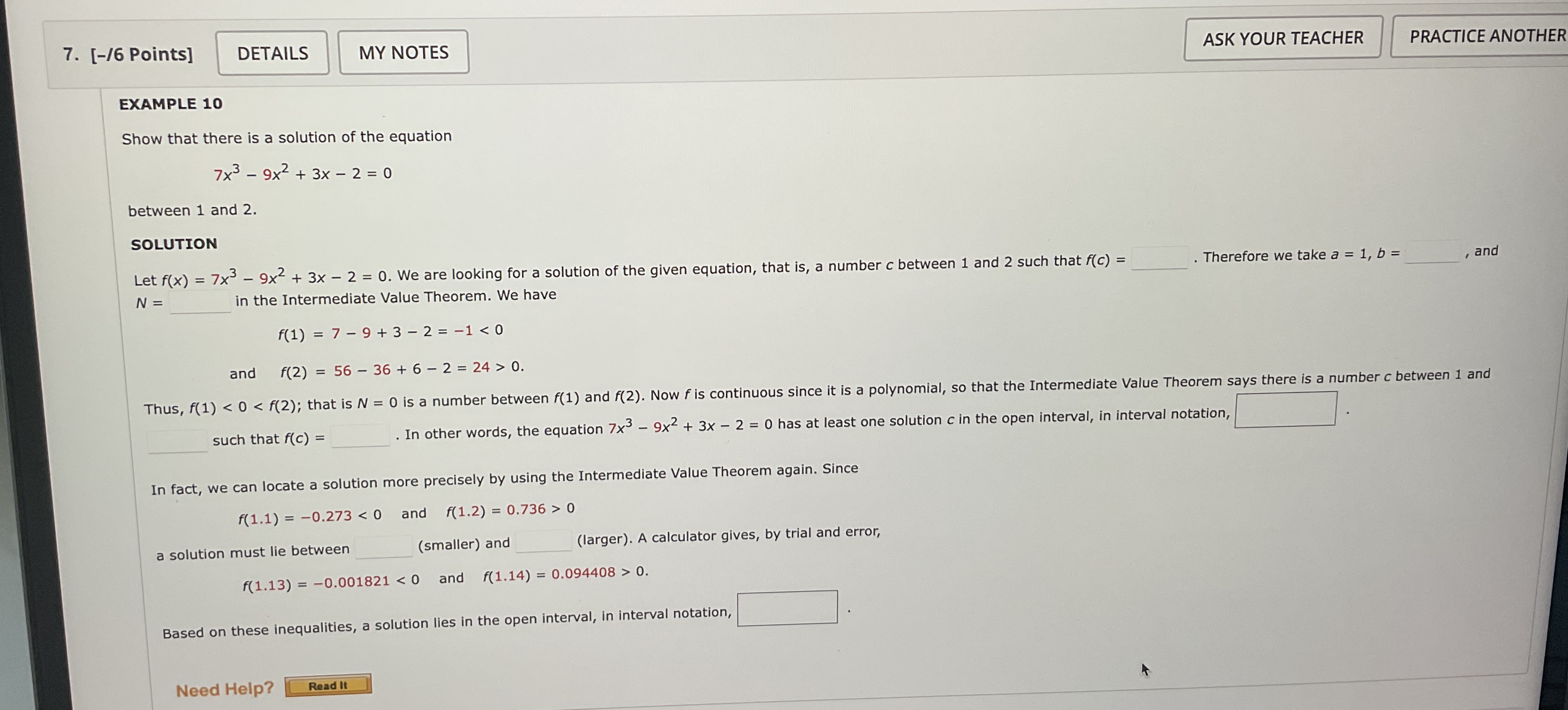 [ - / 6 Points ] EXAMPLE 1 0 Show that there is a