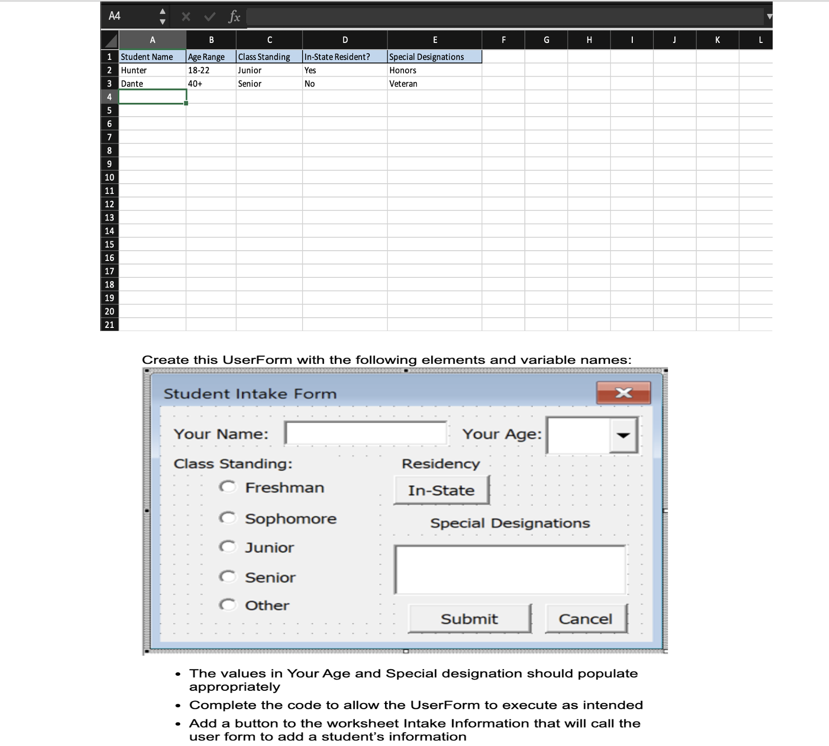Create this UserForm with the following elements