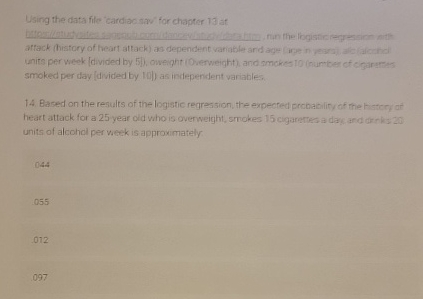Using the data file 'cardiac saw for chapter 1 3