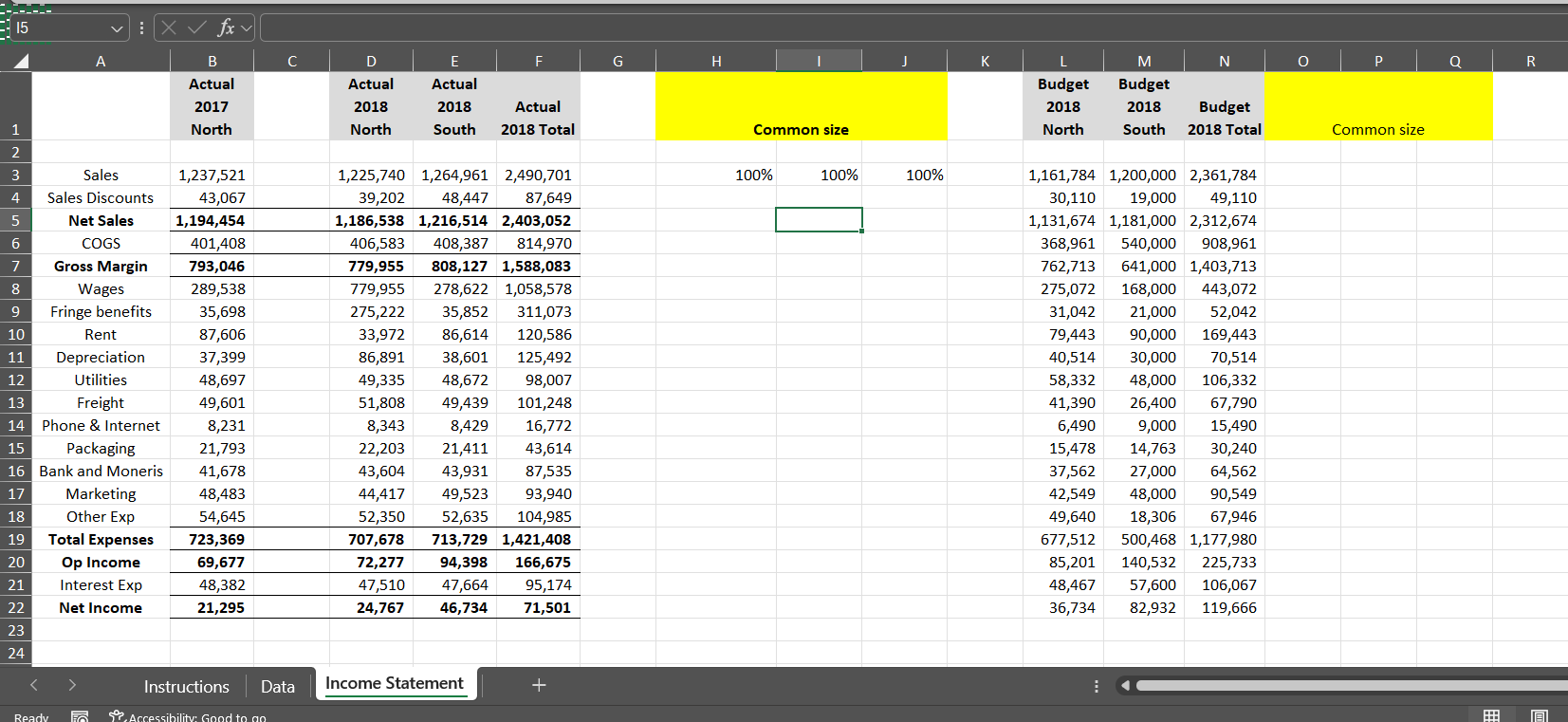 A B C D E F Actual 2 0 1 7 North Actual 2 0 1 8