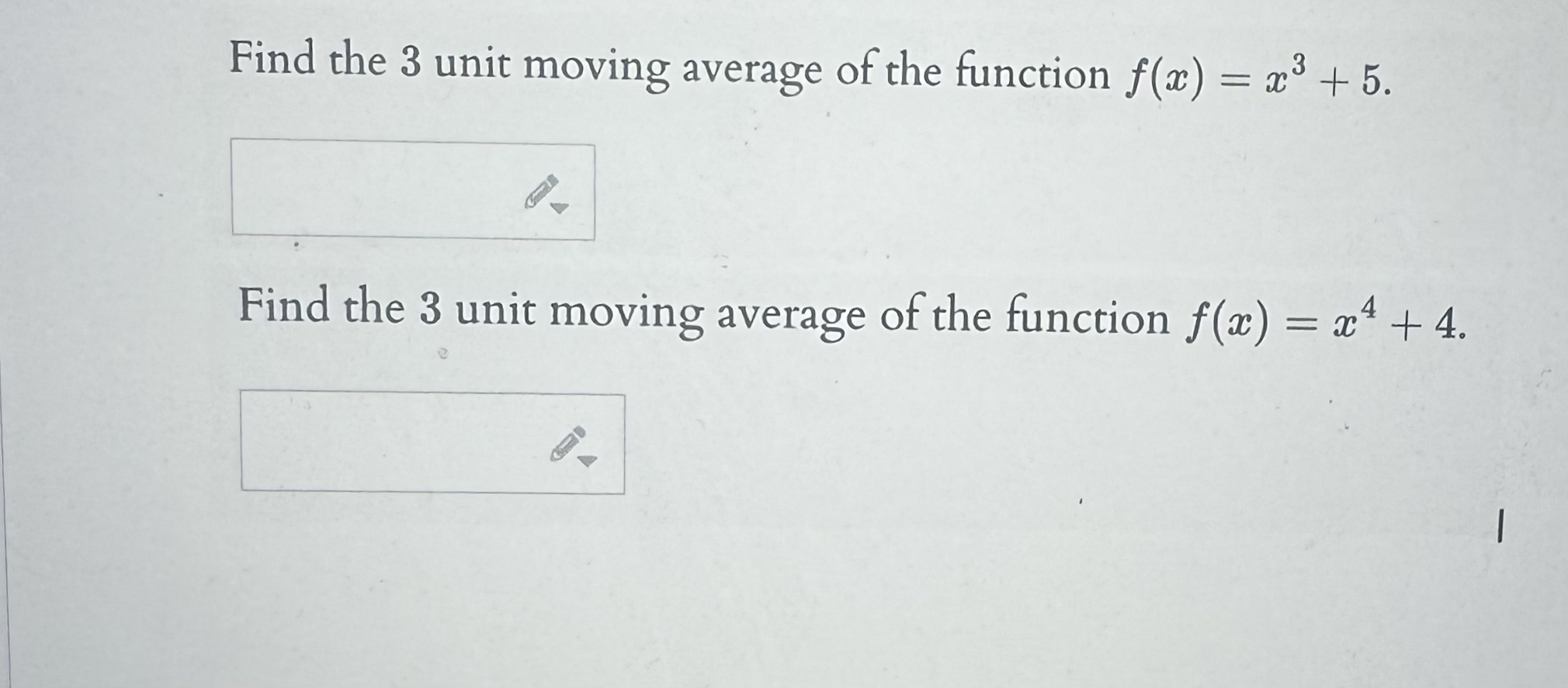 Find the 3 unit moving average of the function f