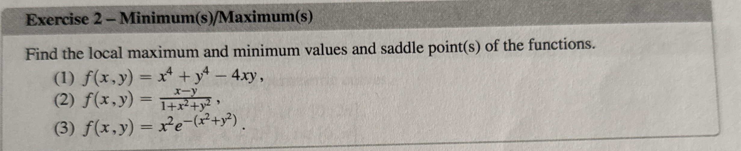 Exercise 2 - Minimum ( s ) / Maximum ( s ) Find