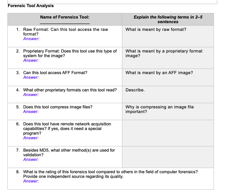 Forensic Tool AnalysisPart 1 : Analysis of a