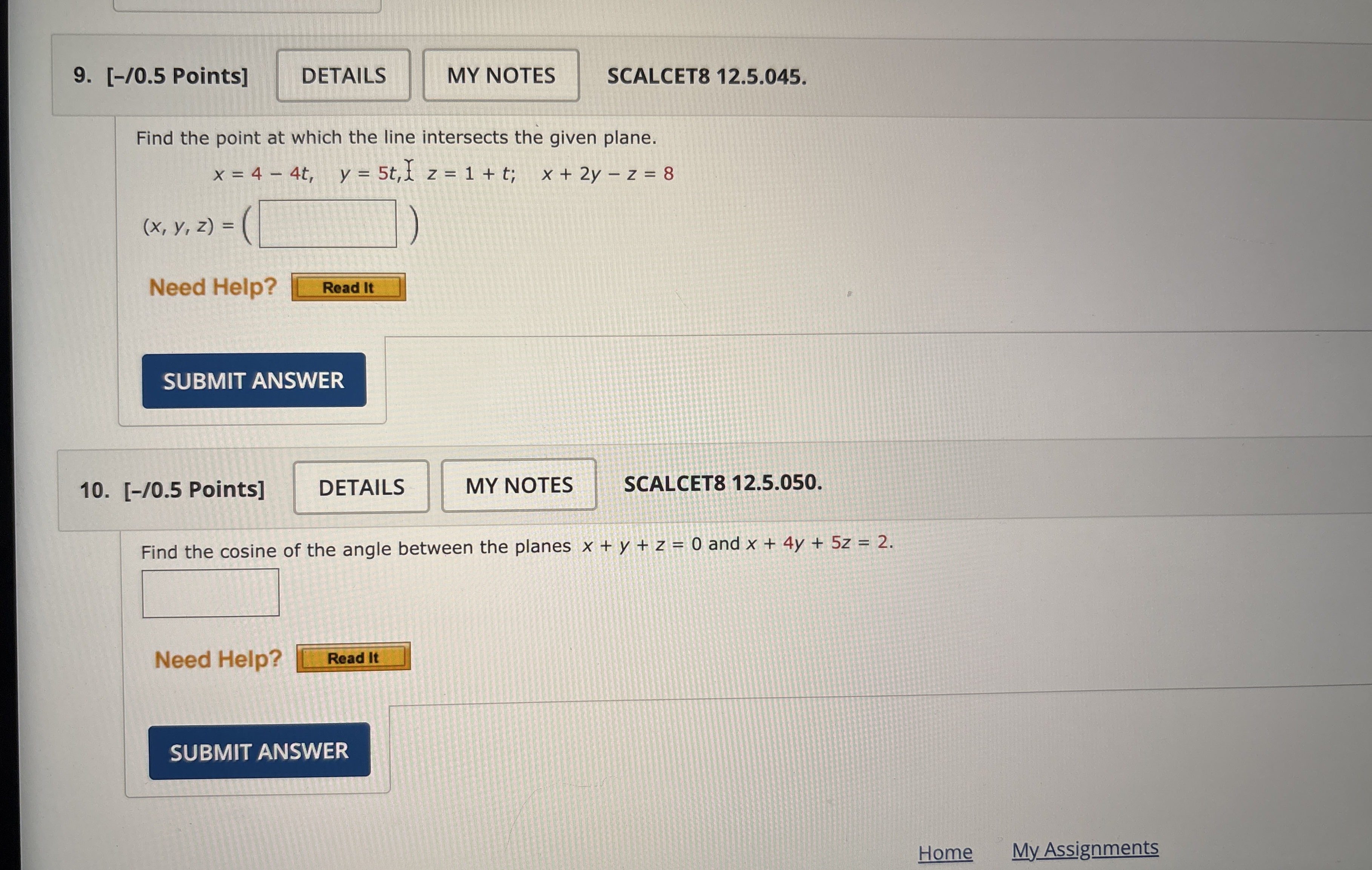 [ - / 0 . 5 Points ] SCALCET 8 1 2 . 5 . 0 4 5 .
