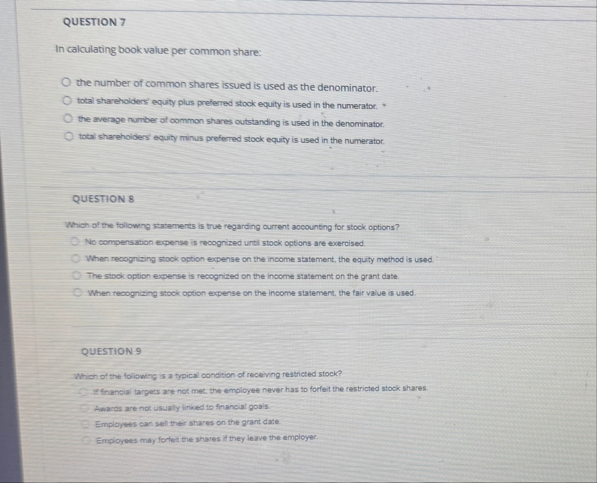 QUESTION 7 In calculating book value per common