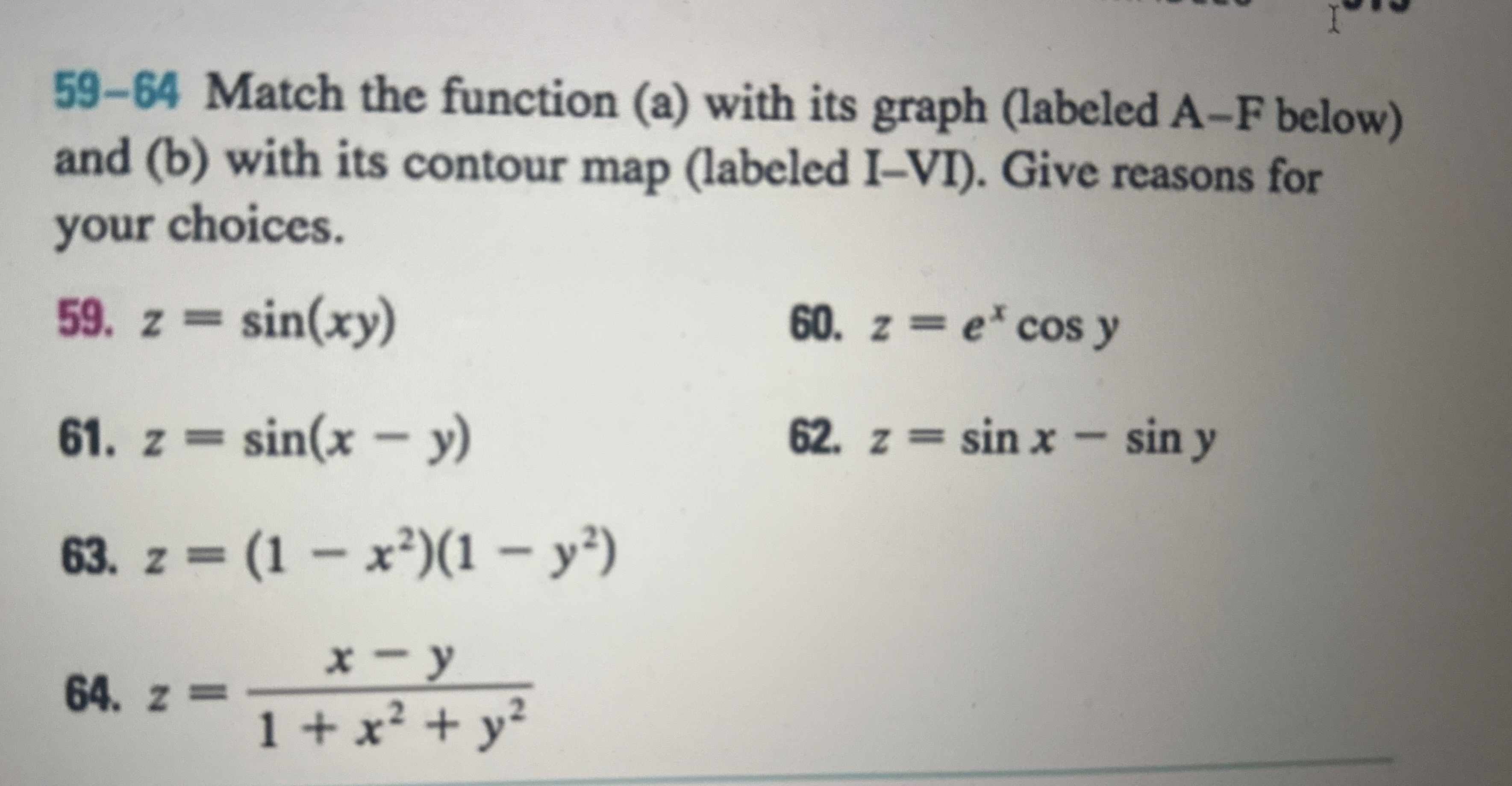 5 9 - 6 4 Match the function ( a ) with its graph