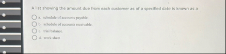 A list showing the amount due from each customer