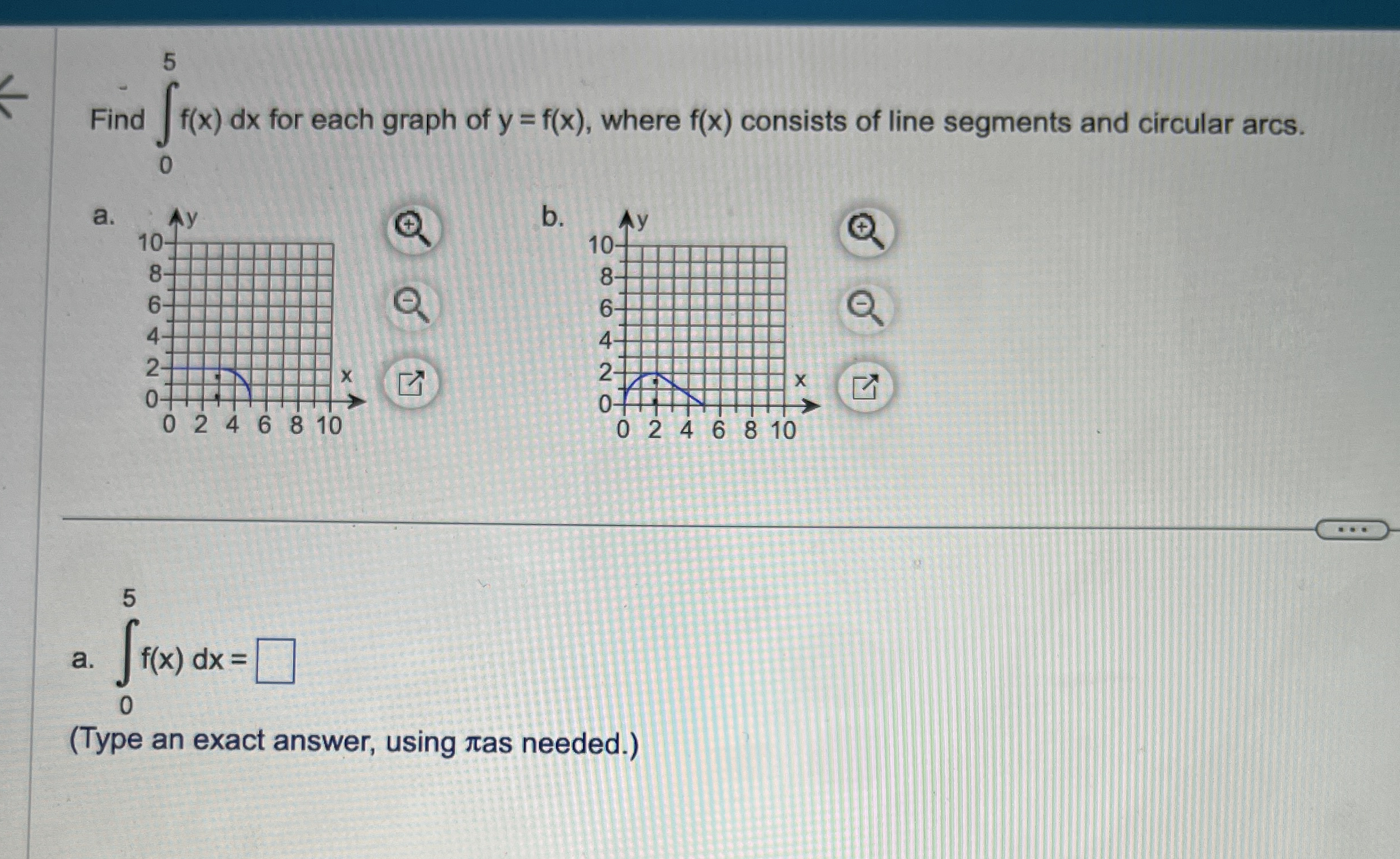 Find 0 5 f ( x ) d x for each graph of y = f ( x