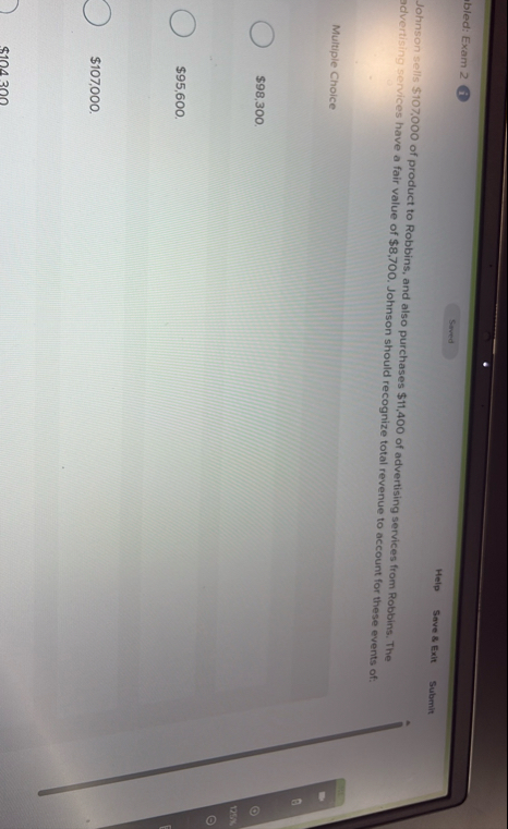 bled: Exam 2 Saved Help Sove 8 Exit Submit