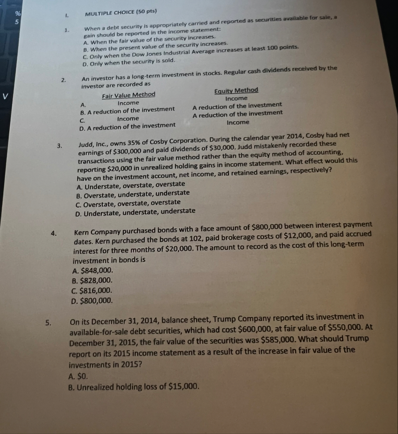 I. MULTIPLE CHOICE ( 5 0 pts ) When a debt