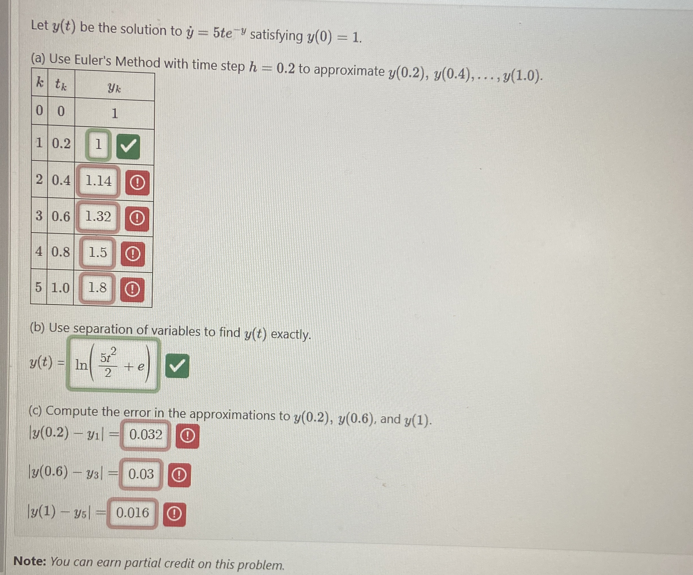 Let y ( t ) be the solution to y = 5 t e - y