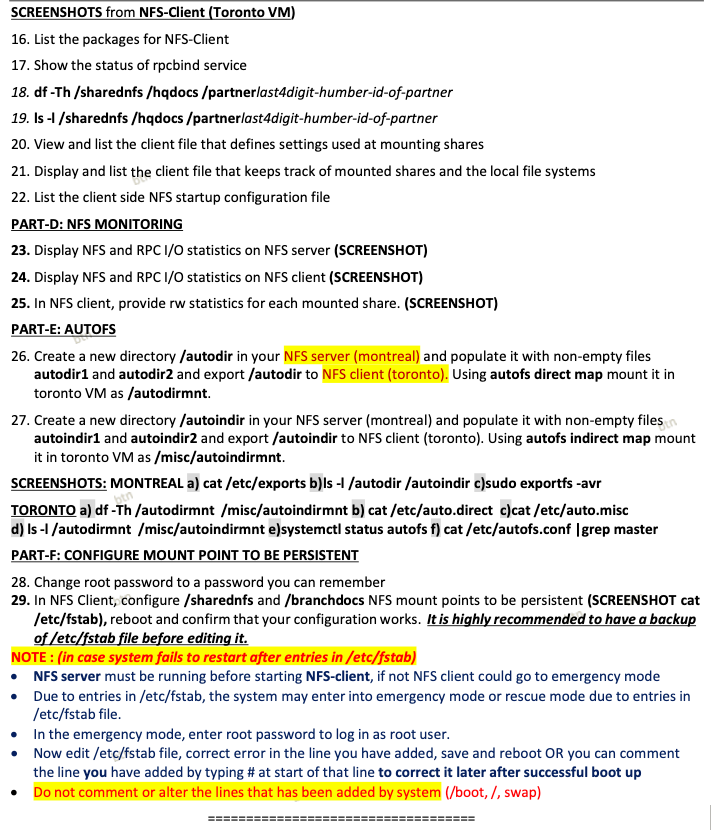 SCREENSHOTS from NFS - Client ( Toronto VM ) List