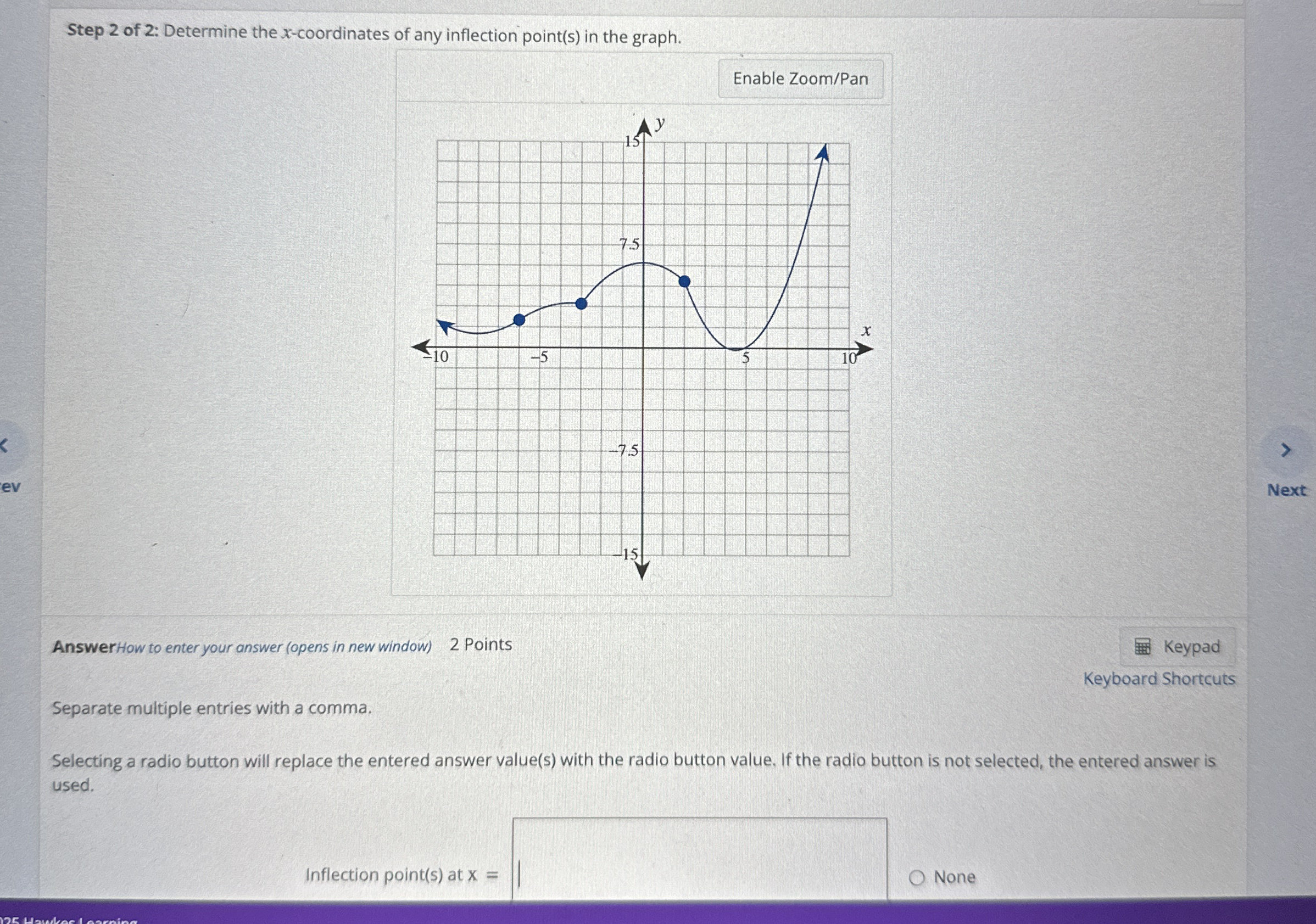 Step 2 of 2 : Determine the x - coordinates of