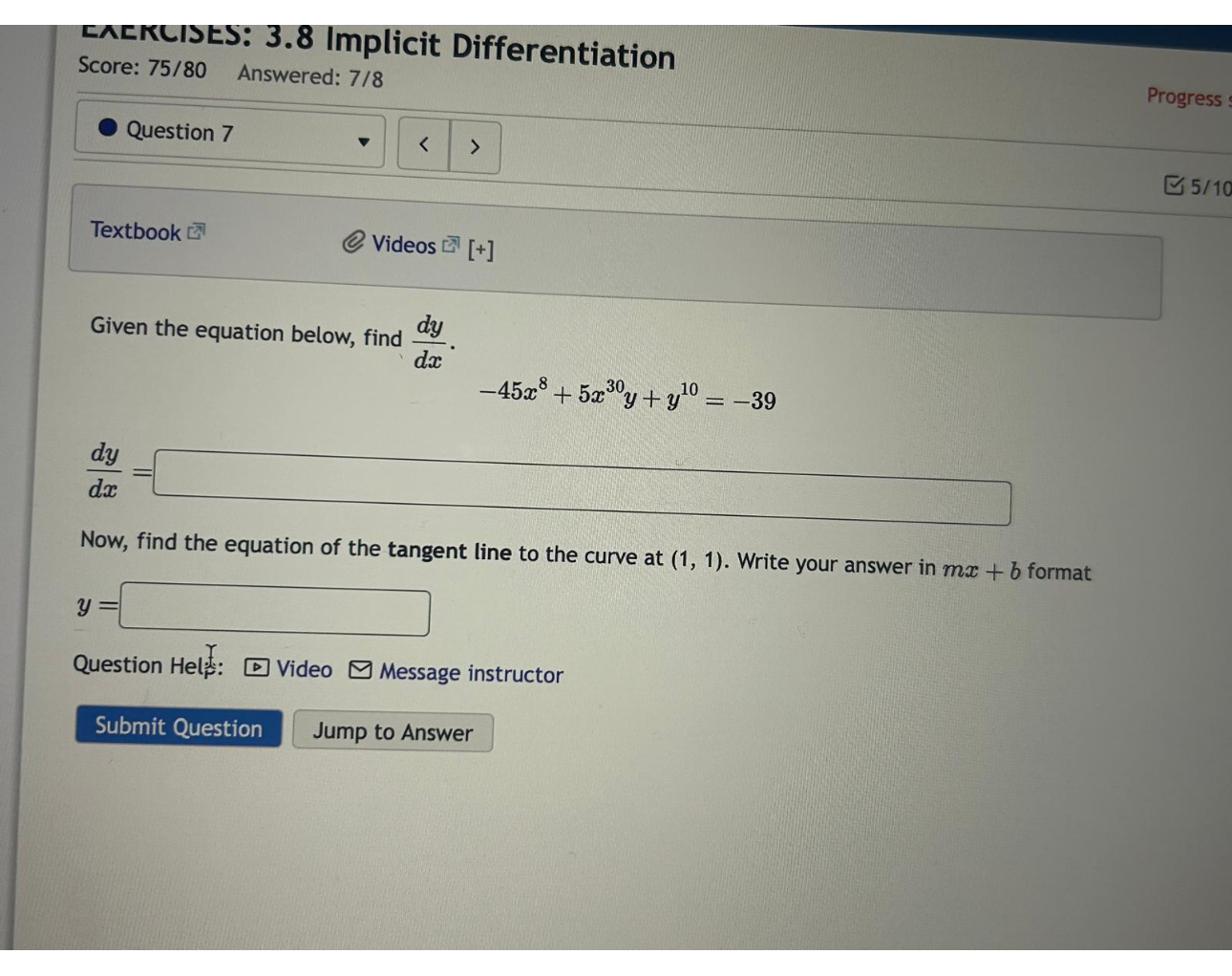 cackulses: 3 . 8 Implicit Differentiation Score: