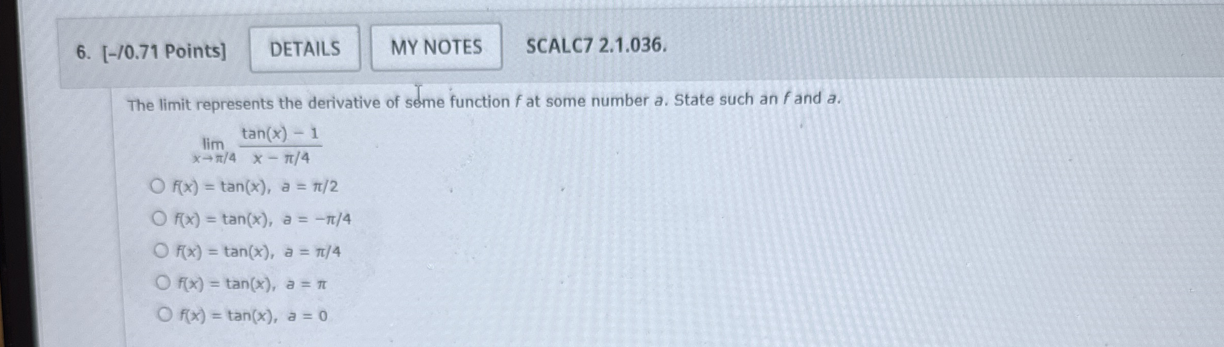 [ - / 0 . 7 1 Points ] SCALC 7 2 . 1 . 0 3 6 .