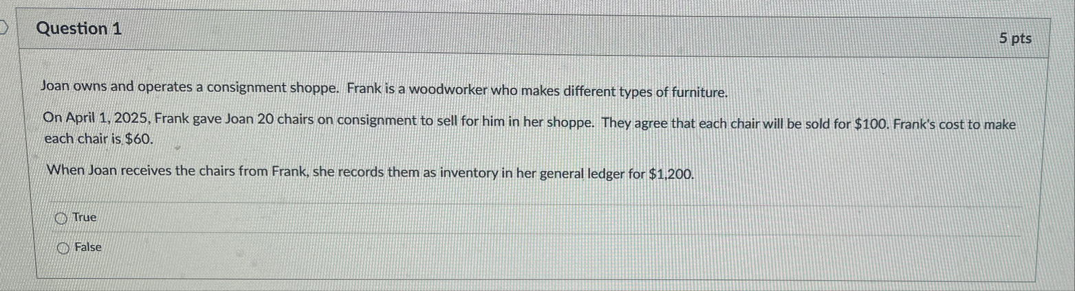 Question 1 5 pts Joan owns and operates a