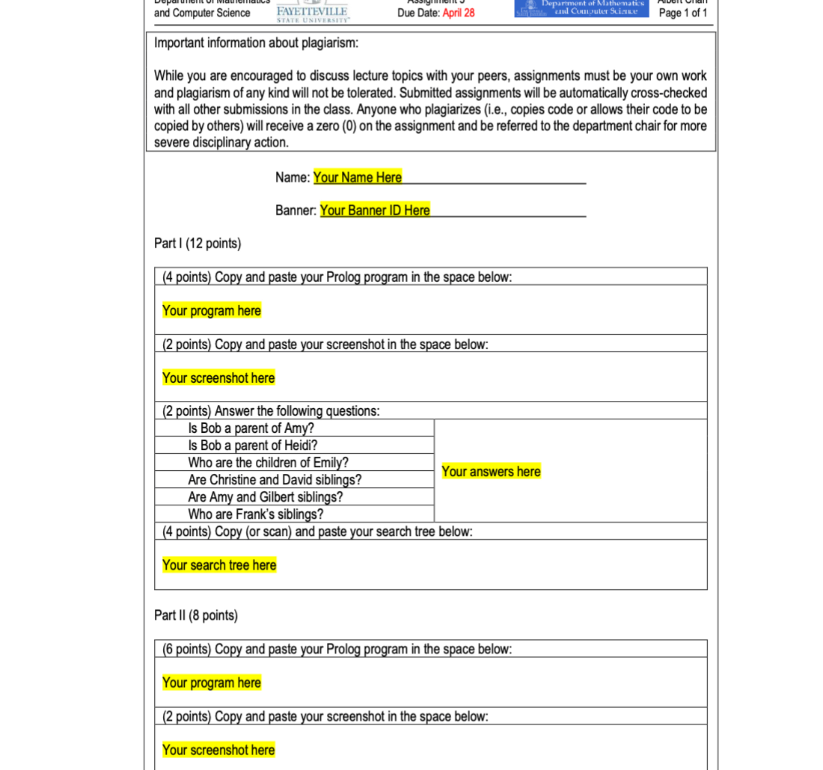 part I ( 1 2 points ) In Part I, you are going to