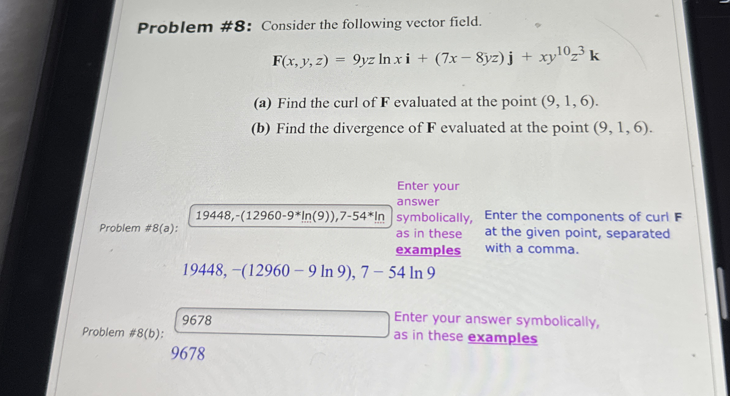 Problem # 8 : Consider the following vector