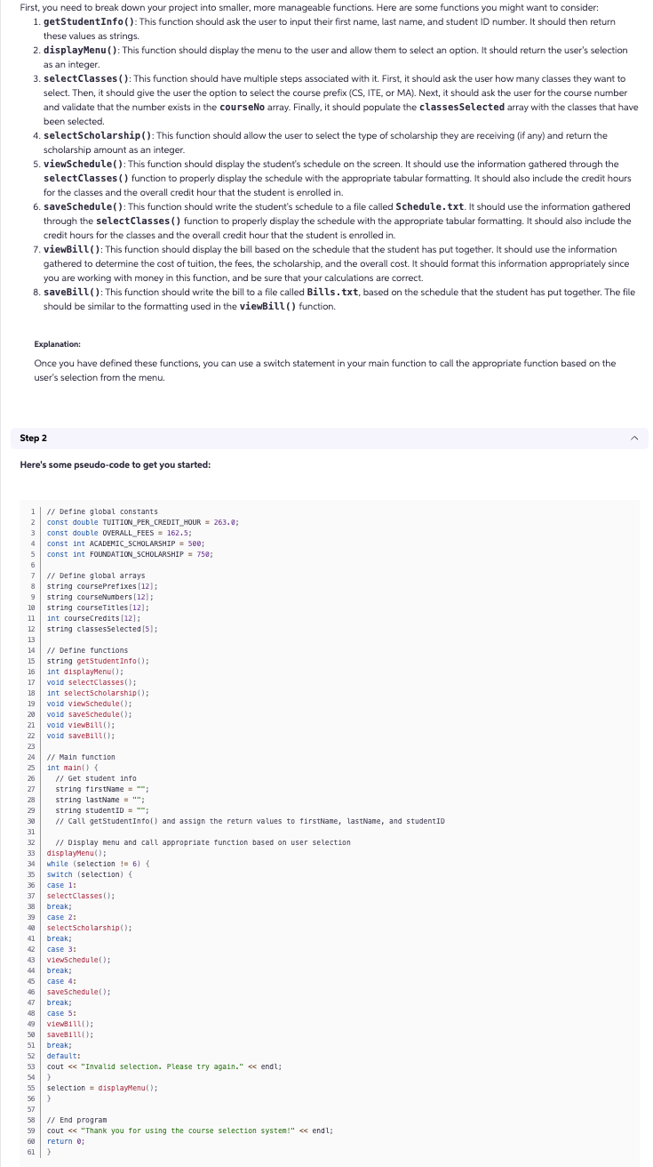 I need the whole code in C + + as listed above