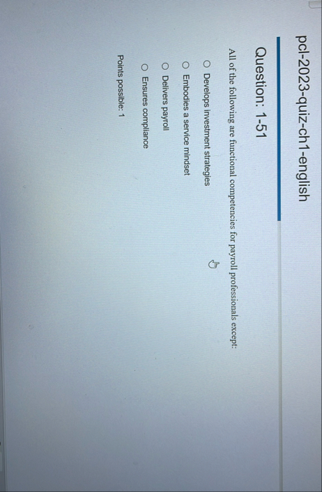 pcl - 2 0 2 3 - quiz - ch 1 - english Question: 1