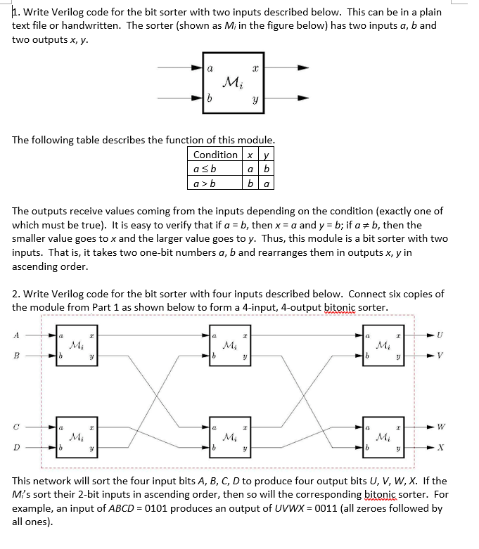 . Write Verilog code for the bit sorter with two