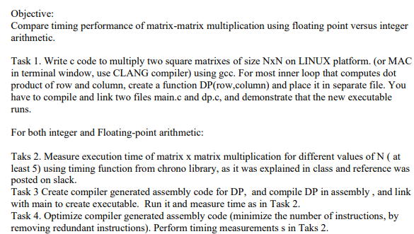 Objective: Compare timing performance of matrix -
