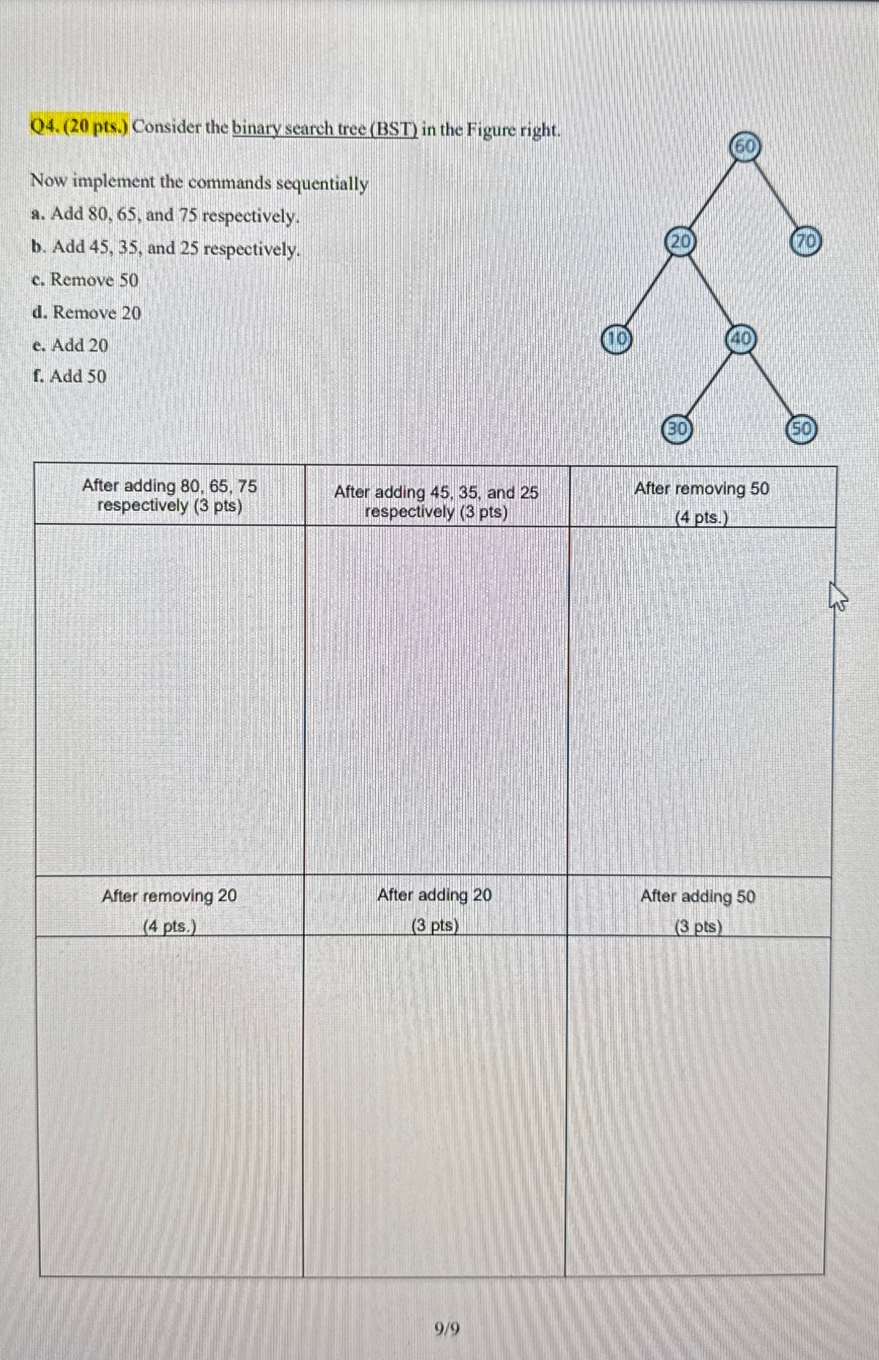 Q 4 . ( 2 0 pts . ) Consider the binary search