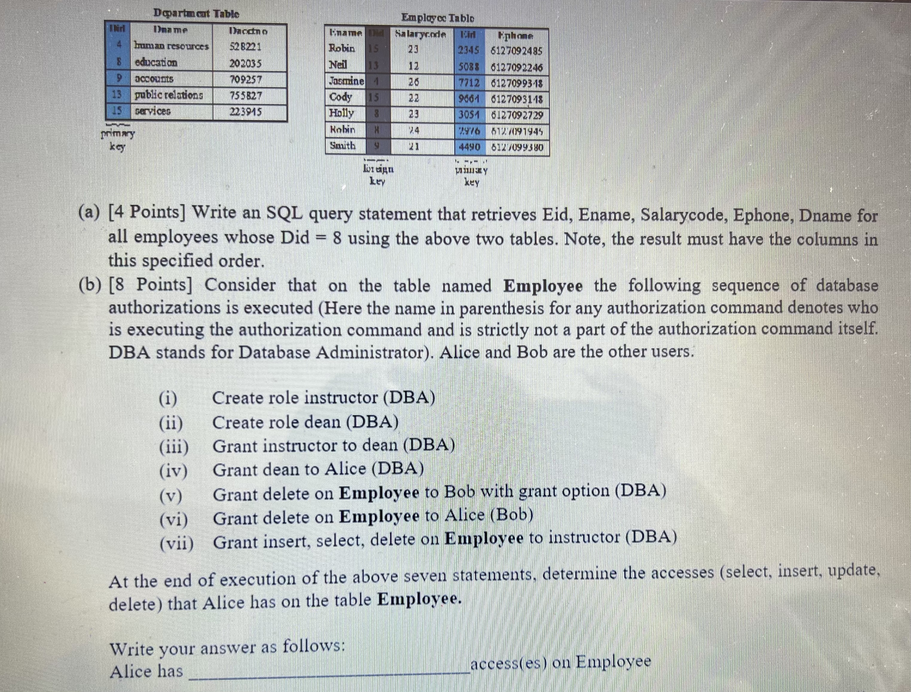 Please help with b ) . Using SQL , include all